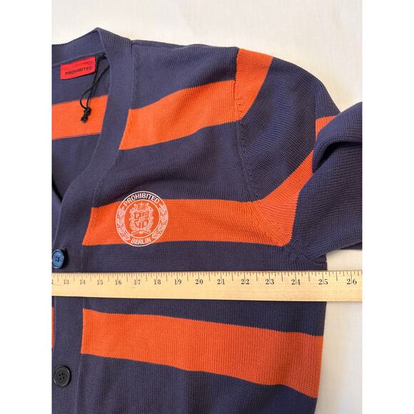 Prohibited Unisex Cardigan Orange/Vintage Purple Stripe Three Button Size L - Picture 10 of 14